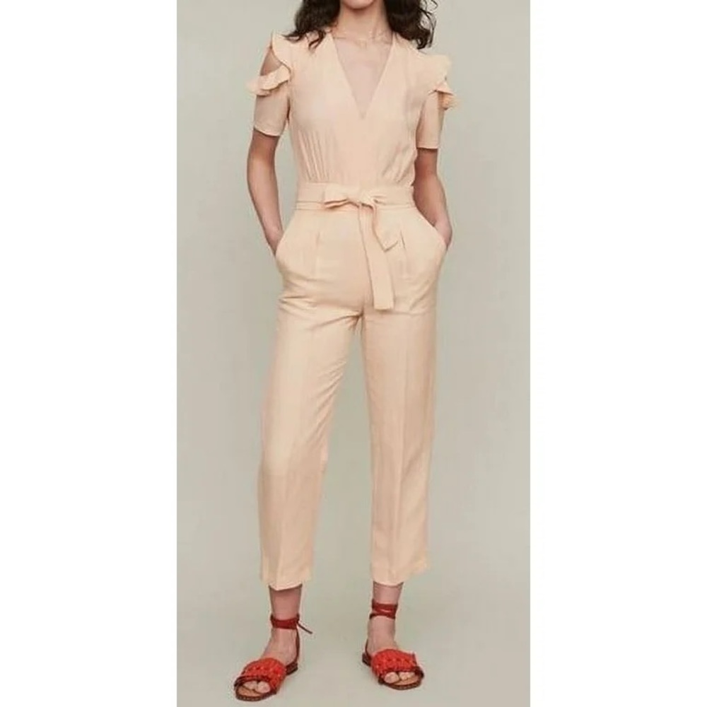 Maje jumpsuit belted cream coral size 36